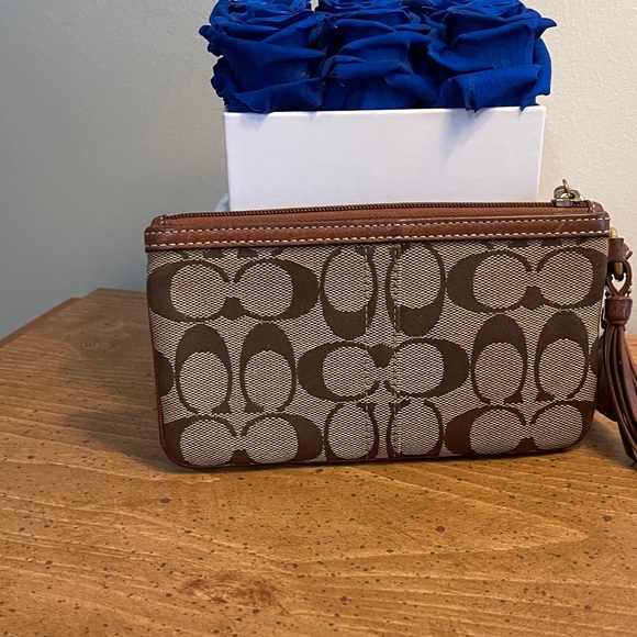 Coach Signature Brown and Tan Wristlet - Picture 2 of 3